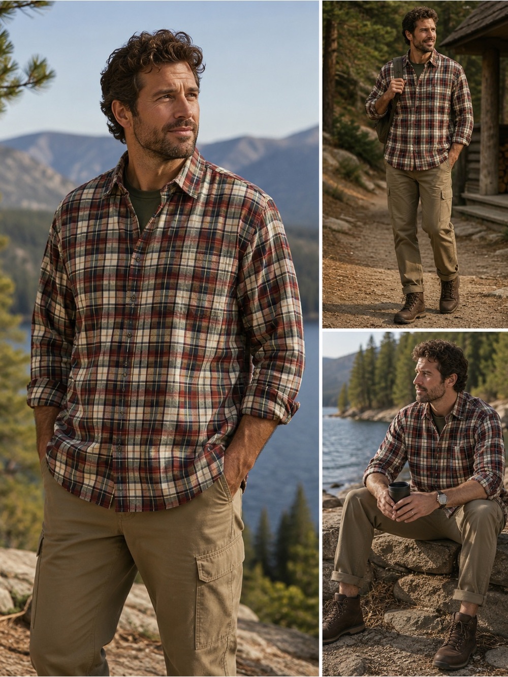 LL Bean Men’s Red Tan Plaid Flannel Button Up Shirt XL Tall Heritage Outdoors